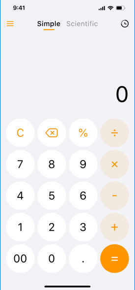 iPhone screenshot of Calculator i main interface