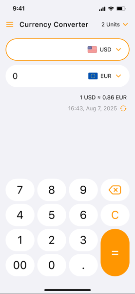 iPhone screenshot of Calculator i currency converter
